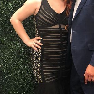 mac duggal black crystal mermaid gown